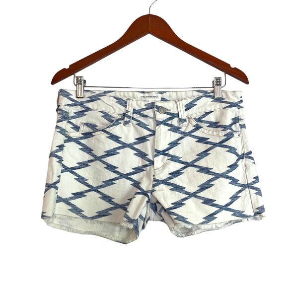 Isabel Marant Etoile Printed 3" Denim Cut Off Shorts Size 42 / US 10 White Blue